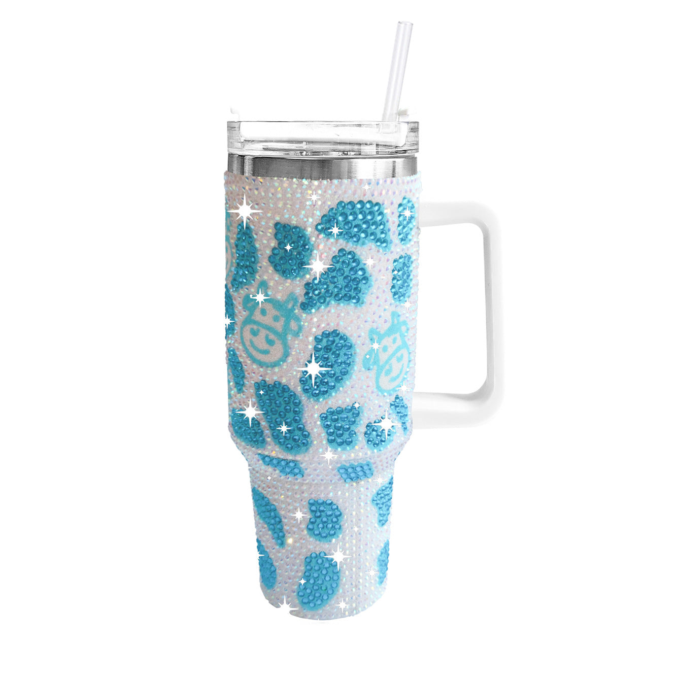 Wholesale Tumbler Ice Bullies Cup  40oz Cow Pattern Diamond-encrusted Portable Thermos Tumbler Cup